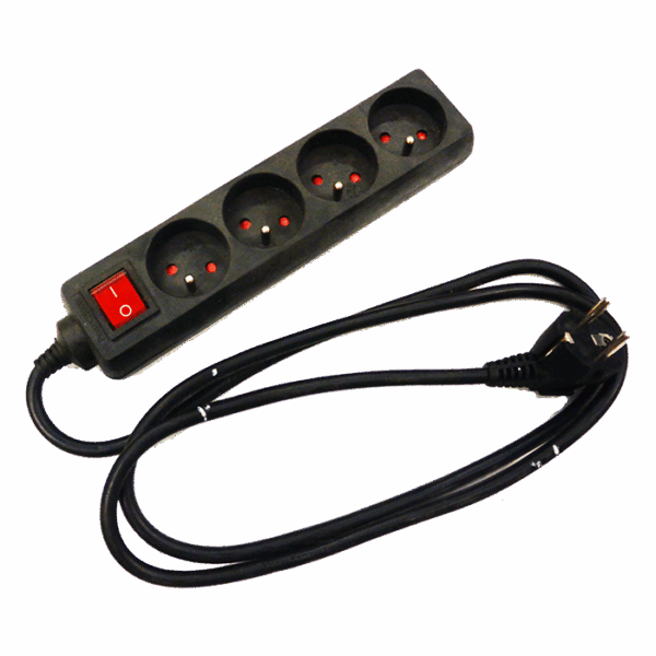 Quadruplette / utilisation int. (4 Pc 10/16A 2P+T NF) noire sans inter. de 5m